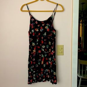 Spaghetti strap black floral mini dress- great for a beach cover up